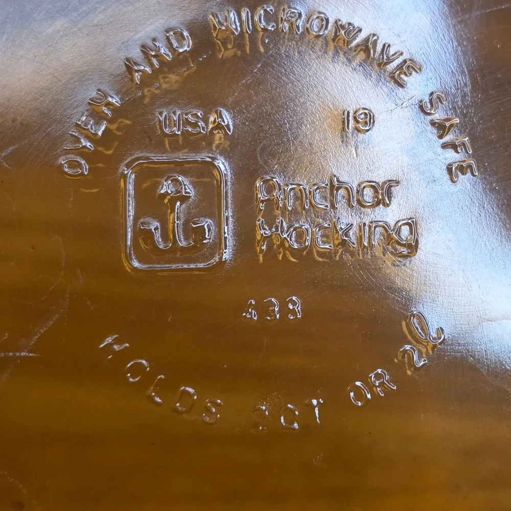 Anchor Hocking Amber Glass Bakeware Set 2Qt Casserole 9in Pie Plate Vintage